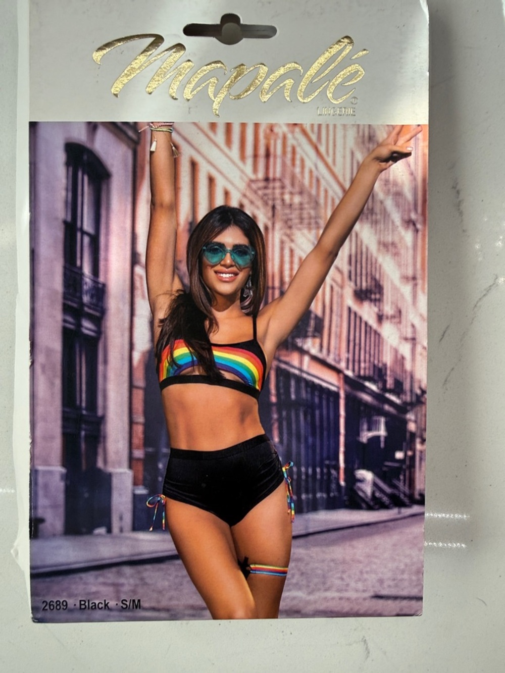 Mapale Rainbow Stripe Bikini Top with Black Shorts Still In Box!!